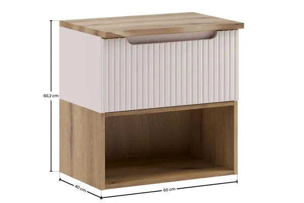 Comad Závesná skrinka pod umývadlo Nova Cashmere Nature s doskou a regálom 60 cm gaštanová/dub coast evoke