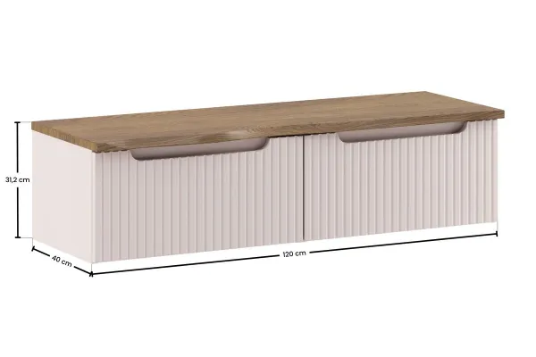 Comad Závesná skrinka pod umývadlo Nova Cashmere s doskou 120 cm kašmírová/dub casella