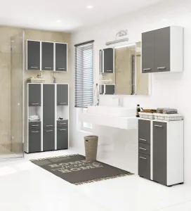 Ak furniture Závesná kúpeľňová skrinka Fin 60 cm bielo-grafitová
