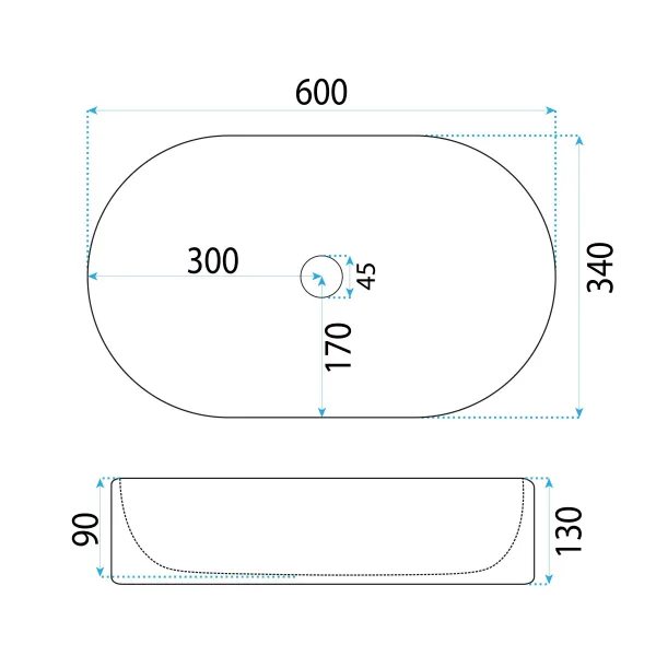 Umyvadlo na desku Rea Vanda 60 cm bílé
