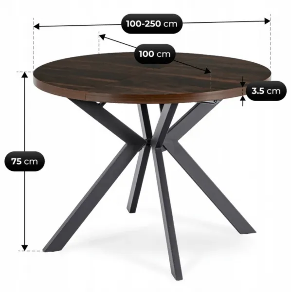 JAKS Okrúhly rozkladací stôl Lukas čierny 100 - 250 cm orech