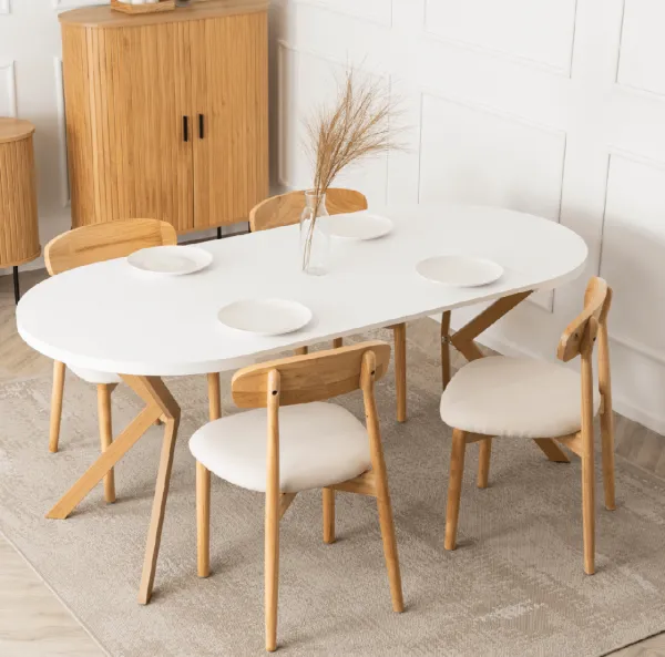 JAKS Okrúhly rozkladací stôl biely 90 - 190 cm dub Lugo