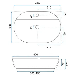 Umývadlo na dosku Rea Aura 42 cm biele