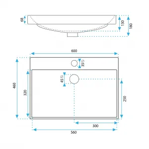 Zápustné umývadlo Rea Mandy 60 cm biele