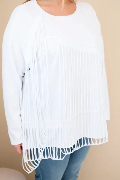 Plus size blúzka s třásněmi biela