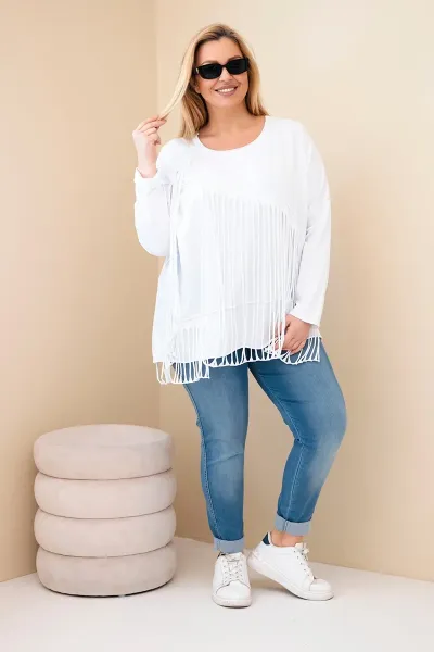 Plus size blúzka s třásněmi biela