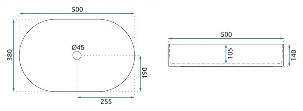 Umyvadlo na desku Rea Nadia 50 cm kámen/kašmír