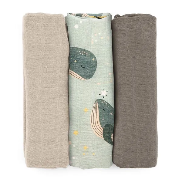 PETITEMARS Mušelínové plienky Petite&Mars Moussy Whale Song 3 kusy