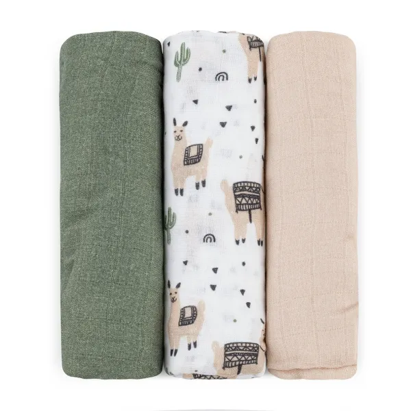 PETITEMARS Mušelínové plienky Petite&Mars Moussy Llama Vibes 3 kusy