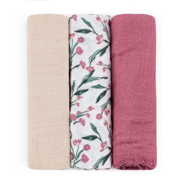 PETITEMARS Mušelínové plienky Petite&Mars Moussy Pink Meadow 3 kusy