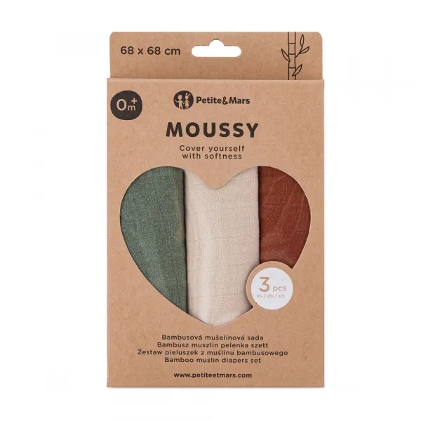 PETITEMARS Mušelínové plienky Petite&Mars Moussy Earth Tones 3 kusy