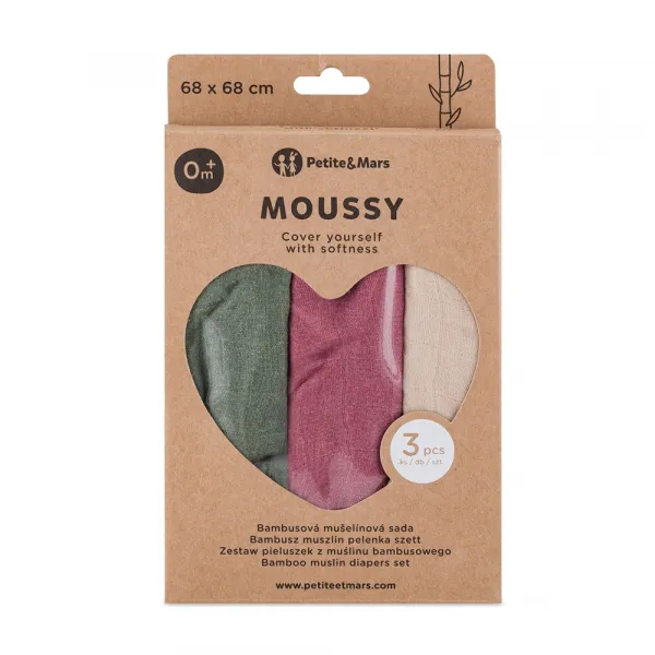 PETITEMARS Mušelínové plienky Petite&Mars Moussy Botanic Tones 3 kusy