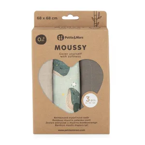 PETITEMARS Mušelínové plienky Petite&Mars Moussy Whale Song 3 kusy