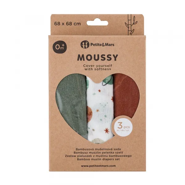 PETITEMARS Mušelínové plienky Petite&Mars Moussy Celestial Planets 3 kusy