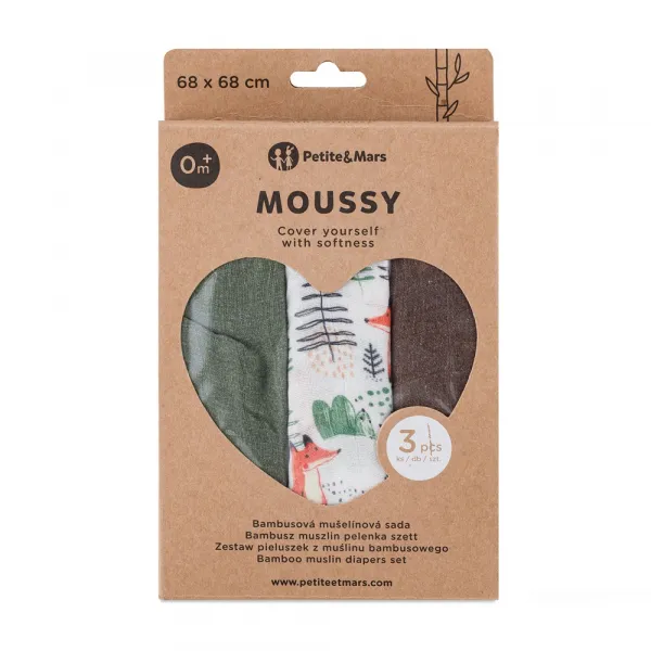 PETITEMARS Mušelínové plienky Petite&Mars Moussy Forest Fox 3 kusy