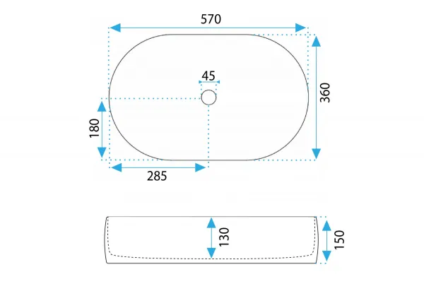 Umyvadlo na desku Rea Alma 57 cm bílé