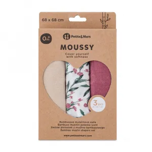 PETITEMARS Mušelínové plienky Petite&Mars Moussy Pink Meadow 3 kusy