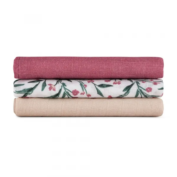 PETITEMARS Mušelínové plienky Petite&Mars Moussy Pink Meadow 3 kusy