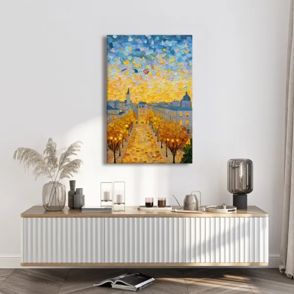Obraz večerné mesto v žiare