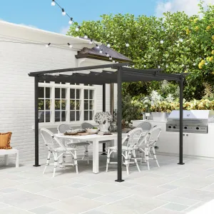 OUTSUNNY Voľne stojaca kovová pergola so zaťahovacou plátennou strechou 300 x 300 cm tmavosivá