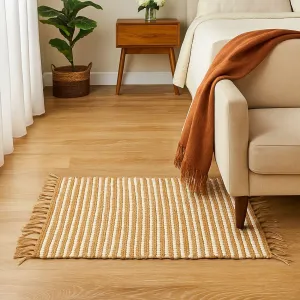 GIFTDECOR Jutový koberec FRINGE 60x90 cm béžový/biely