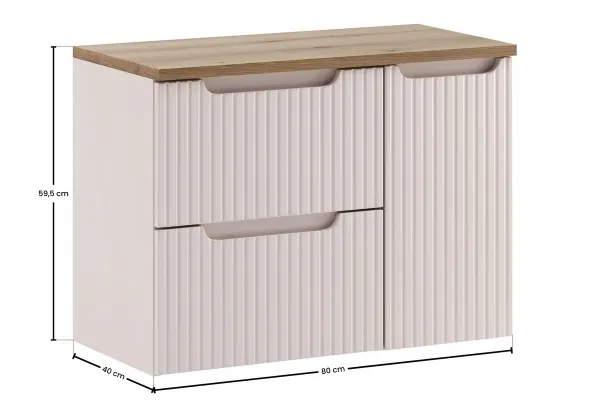 Comad Závesná skrinka pod umývadlo Nova Cashmere I s doskou 80 cm kašmírová/dub evoke