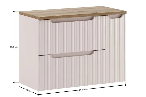 Comad Závesná skrinka pod umývadlo Nova Cashmere II s doskou 80 cm kašmírová/dub evoke