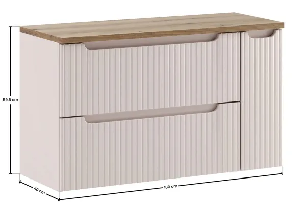 Comad Závesná skrinka pod umývadlo Nova Cashmere s doskou 100 cm kašmírová/dub evoke