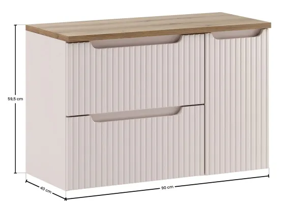 Comad Závesná skrinka pod umývadlo Nova Cashmere s doskou 90 cm kašmírová/dub evoke