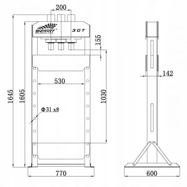 NORMET Pneumaticko-hydraulický lis 30T - posuvný piest