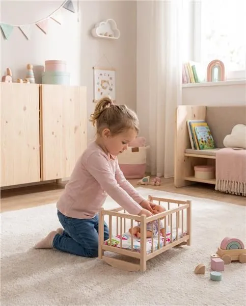 Drevená postieľka-kolíska pre bábiky s obliečkami Baby Mix owl