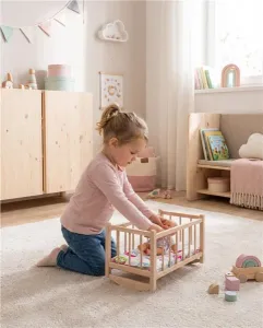 Drevená postieľka-kolíska pre bábiky s obliečkami Baby Mix owl