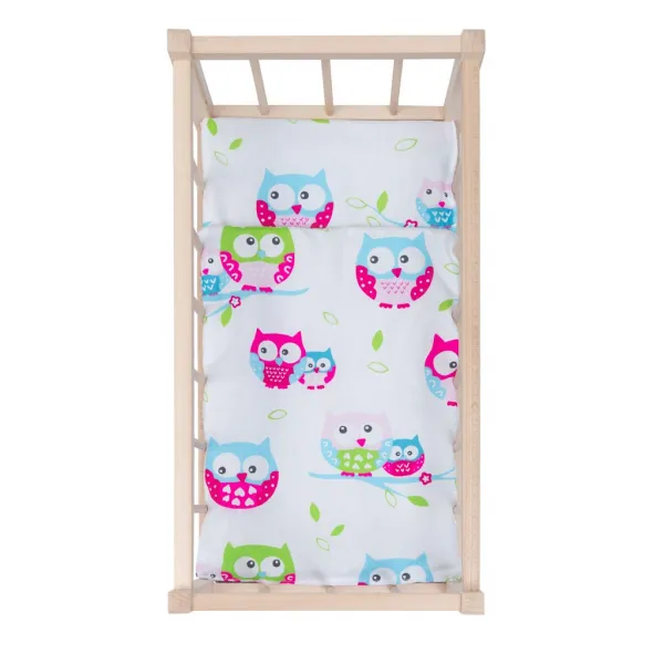 Drevená postieľka-kolíska pre bábiky s obliečkami Baby Mix owl