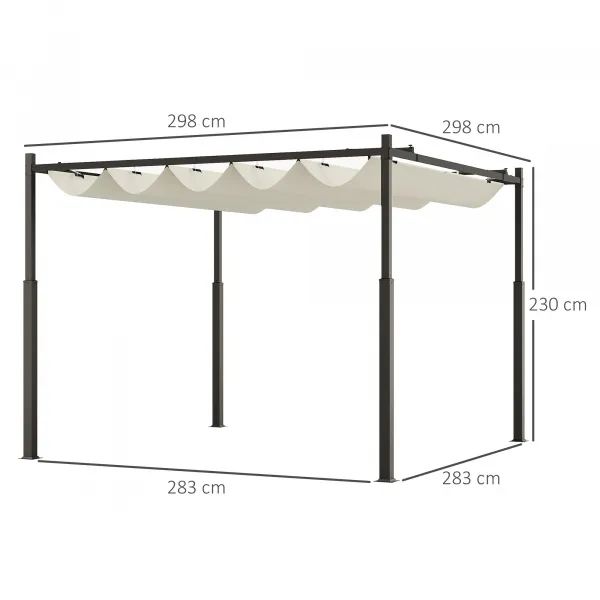 OUTSUNNY Samostatne stojaca kovová pergola so zaťahovacou plátennou strechou 300 x 300 cm biela