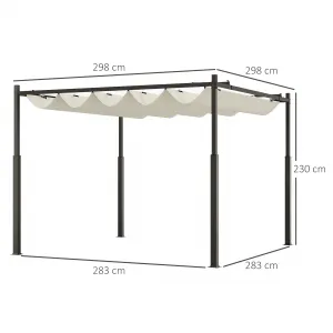 OUTSUNNY Samostatne stojaca kovová pergola so zaťahovacou plátennou strechou 300 x 300 cm biela