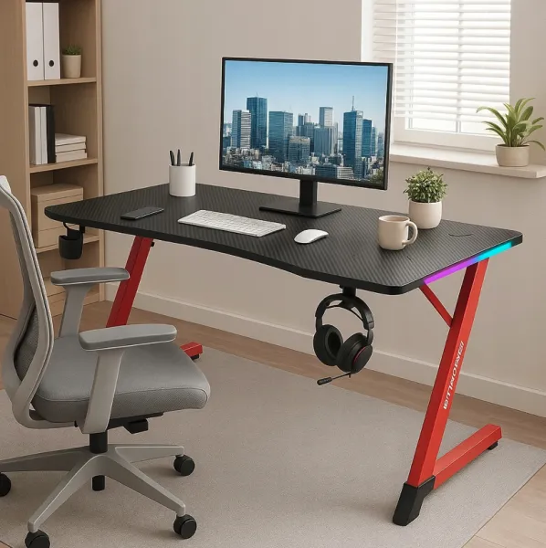 DomTextilu Čierno-červenýhernýstôl,PCstôlsLEDosvetlenímRGBŠírka:120cm EKSBG01-black-red_120 čierna