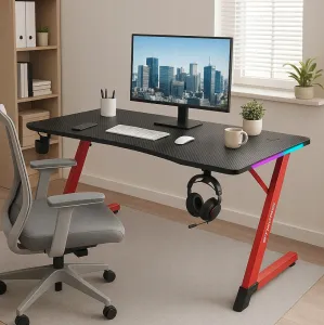 DomTextilu Čierno-červenýhernýstôl,PCstôlsLEDosvetlenímRGBŠírka:120cm EKSBG01-black-red_120 čierna