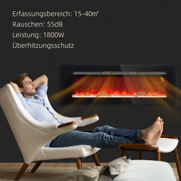 Elektrický krb s dálkovým ovládáním, 1800 W, černý