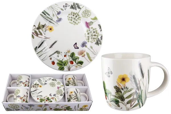 Gilde Porcelánové hrnky s talířky, sada 8 ks