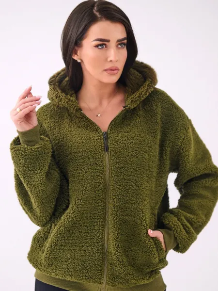 Khaki fleecová mikina s kapucňou