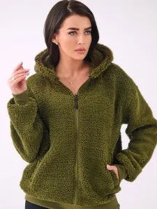 Khaki fleecová mikina s kapucňou