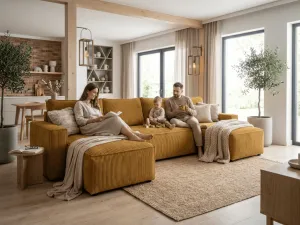 Horčicová sedacia súprava do U SMART COSARO 295x140 cm