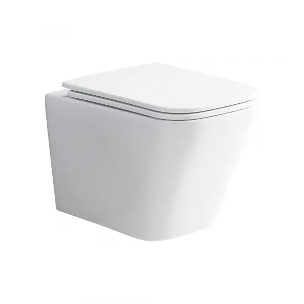 Mereo WC set - Rimless WC hranaté, modul na zamurovanie, biele hranaté tlačidlo MM01SETRB