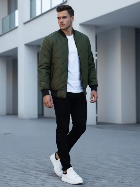 Senzačná prešívaná bomber bunda zelená