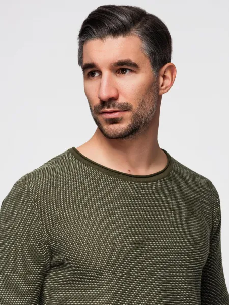 Ombre Men's knitted sweater with structured dots - olive