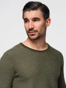 Ombre Men's knitted sweater with structured dots - olive