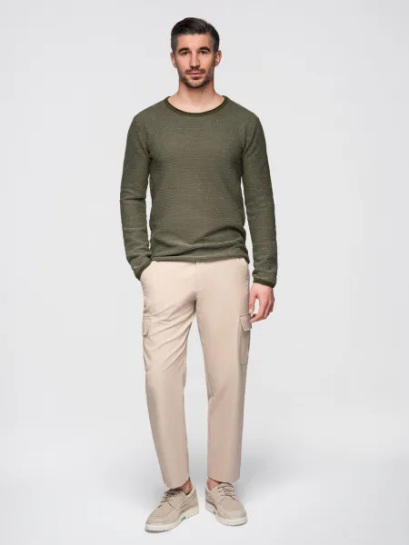 Ombre Men's knitted sweater with structured dots - olive