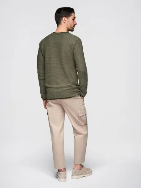 Ombre Men's knitted sweater with structured dots - olive