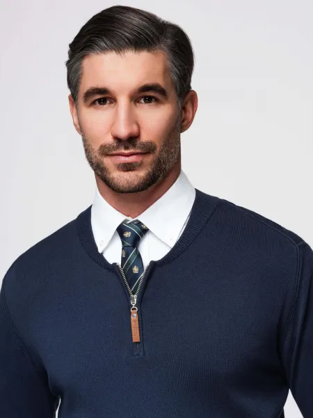 Ombre Men's sweater with viscose and spread neckline - navy blue