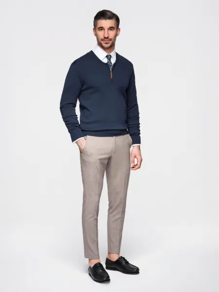 Ombre Men's sweater with viscose and spread neckline - navy blue